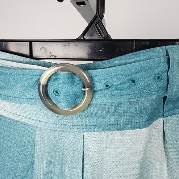 Mexx Blue Hombre Belted Linen Knee Length Skirt Size 14 - Picture 2 of 7